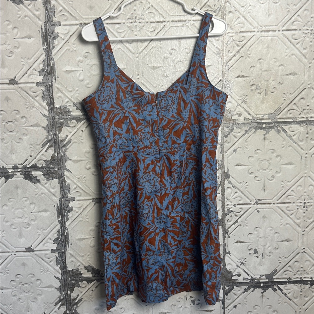 Madewell linen Blue and Brown Floral tropical Dress - Picture 7 of 7